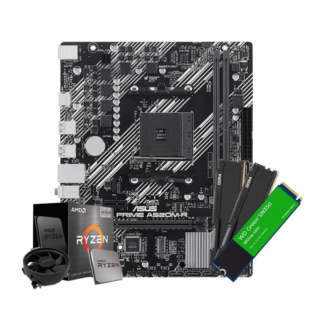 Kit Upgrade Gamer AMD Ryzen 7 5700G + 32GB DDR4 + Placa Mãe ASUS Prime A520M-R AM4 + NVMe 500GB