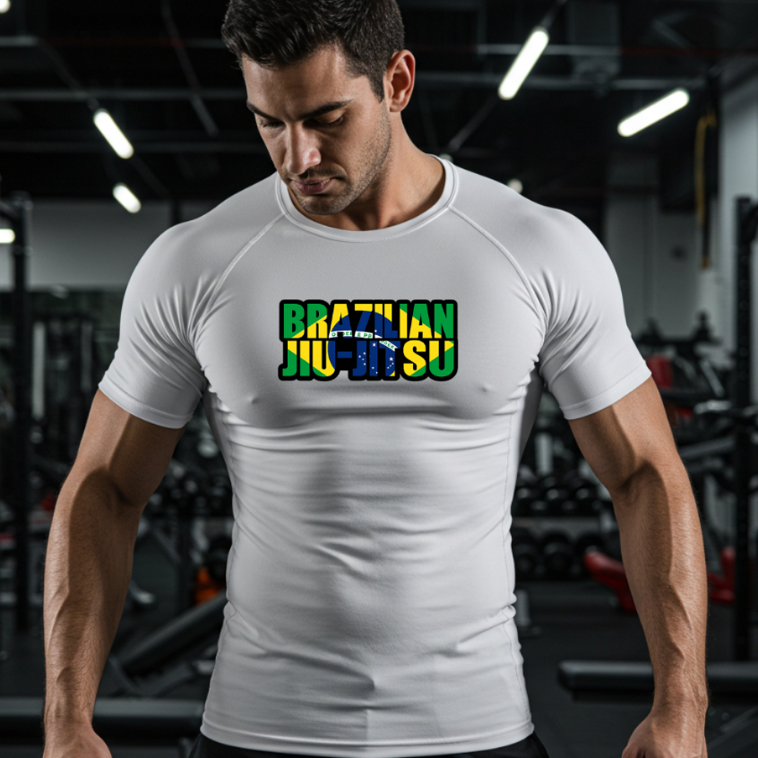 Camisa de Compressão Treino Jiujitsu Academia Camiseta Masculina Manga Curta