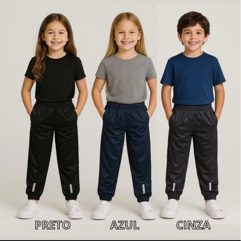 Kit 03 Calças Jogger Infantil ótimas para escola e atividades físicas do 04 ao 16 em Oferta na Shopee
