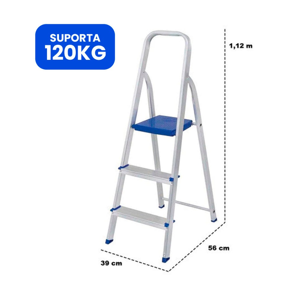 Detalhes do Escada 100% Alumínio 3 Ou 4 Degraus Max 120Kg Dobrável Resistente Doméstica Flexível Reforçada Aço