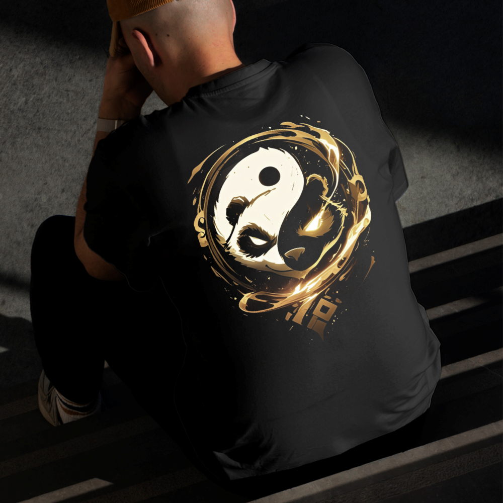 Camiseta Masculina Estampada Panda Dourado 100% Algodão Estilo Conforto Diário Do Tamanho P ao GG