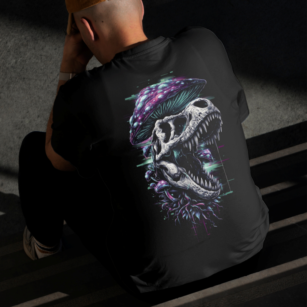 Camiseta Masculina Estampada Crânio de Dinossauro 100%Algodão Estilo Conforto Diário Do Tamanho P GG