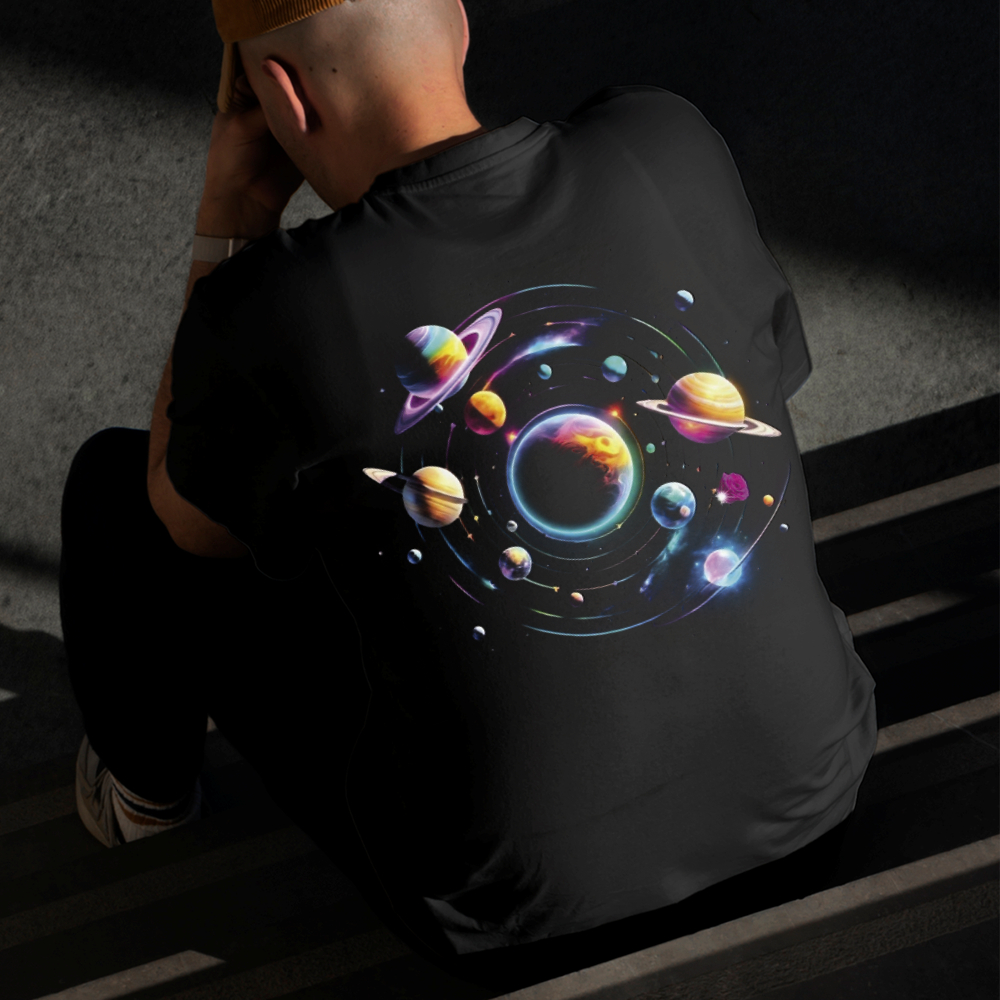 Camiseta Masculina Estampada Rotação Lactea 100% Algodão Estilo Conforto Diário Do Tamanho P ao GG