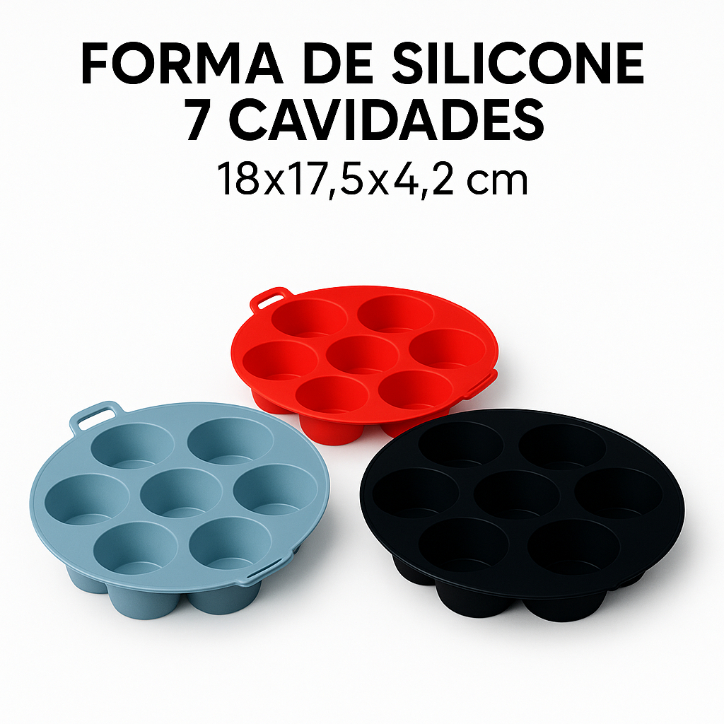 Forma de Silicone 7 Cavidades 18cm Ideal para Trufas Cupcake Muffin Pão de Queijo Ovos na Airfryer