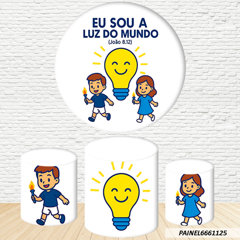 Kit de Capas Painel Redondo Sublimado Eu sou Luz do Mundo 1,50M + Trio Capas de Cilindro C/Elástico em Oferta na Shopee