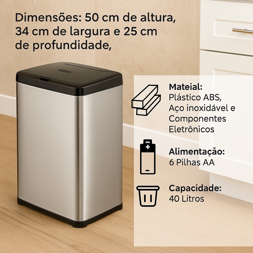 Lixeira sensor de aproximidade Design Moderno – Cozinha, Banheiro e Lavanderia Lixeira grande
