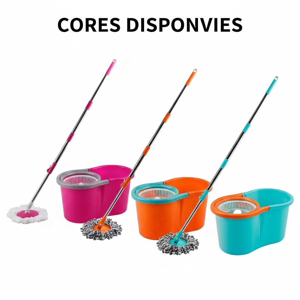 Mop Giratório 360° ArtHouse 8L com Esfregão e Balde - 3 cores - Sistema Centrífuga Limpeza Fácil