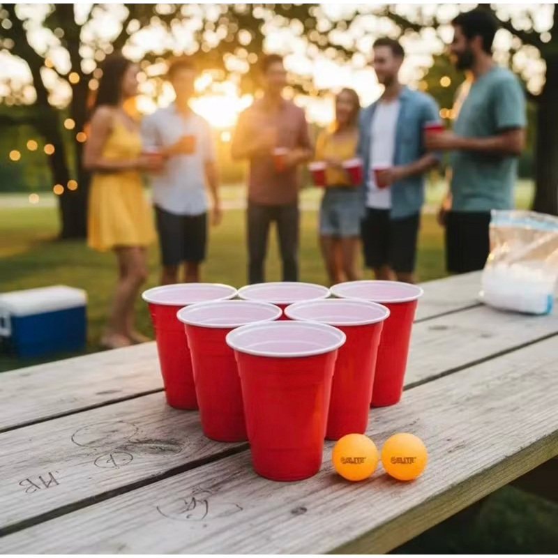 JOGO DE BEBIDAS BEER PONG, 500ML CADA COPO KIT COM 12 COPOS E 4 BOLINHA