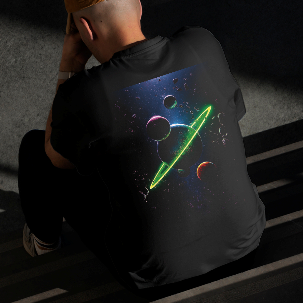 Camiseta Masculina Estampada Saturno Verde 100% Algodão Estilo Conforto Diário Do Tamanho P ao GG