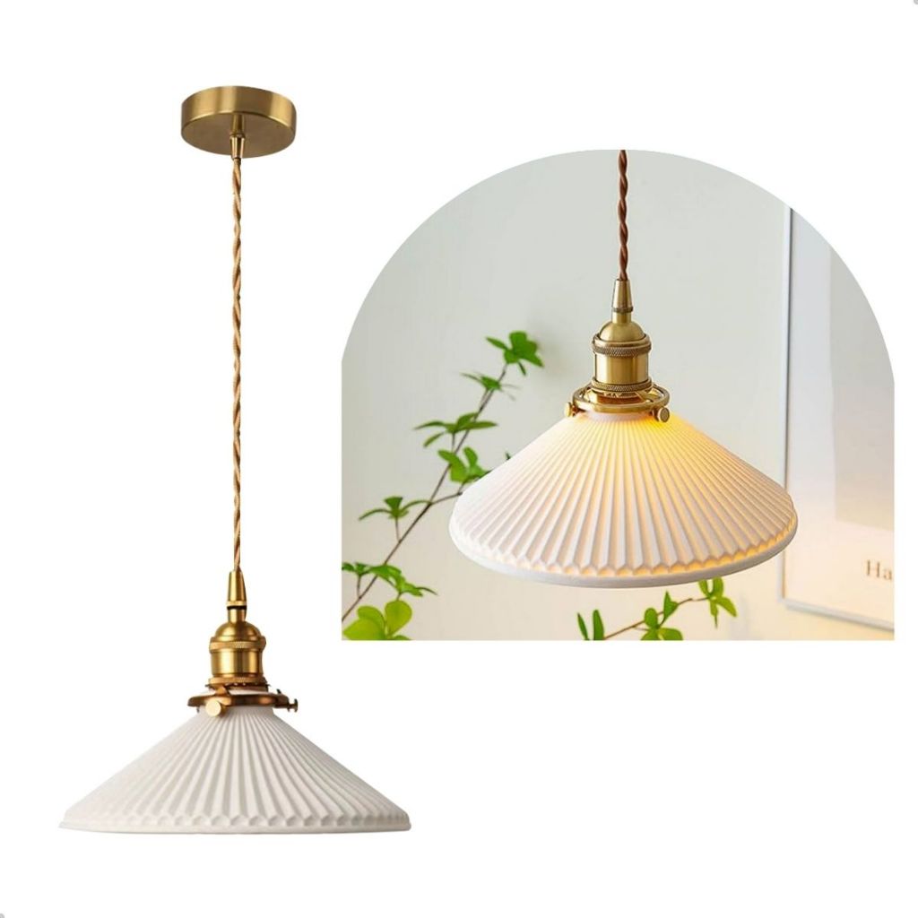 Lustre Luminária Pendente Estilo Vintage Antigo Retro Clássico Dourado Porcelana Bivolt