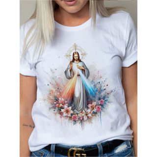 Camiseta Feminina Personalizada Baby Look Estampa RELIGIOSA-CATÓLICA em Oferta na Shopee
