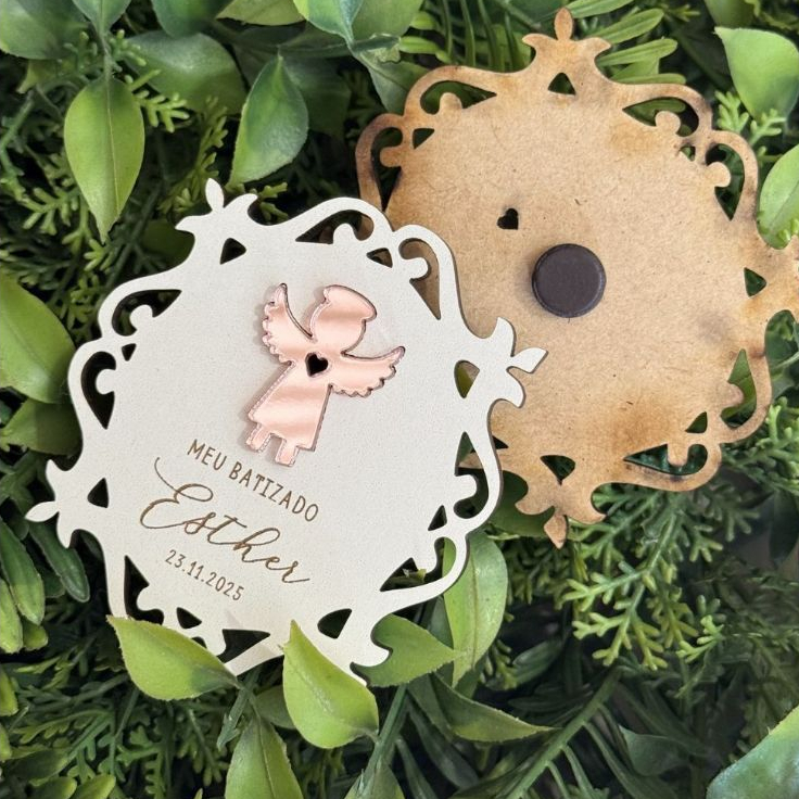 Lembrancinha Imã Personalizada Batismo Kit Imã Com Nome E Data Anjo Batizado Primeira Comunhão Eucaristia