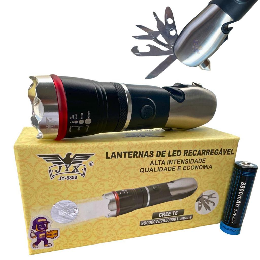 Lanterna Tática Multiuso + Quebra Vidro E Corta Cinto Chaves JYX JY-8888