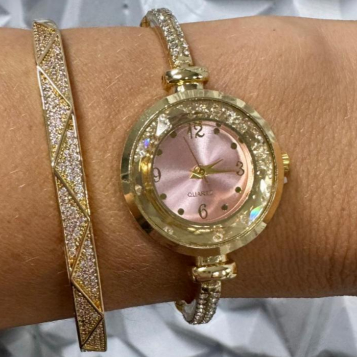 Relógio Feminino Quartz com Pulseira Ajustável e Strass | Luxo e Elegante - Pedrinha Digo em Oferta na Shopee