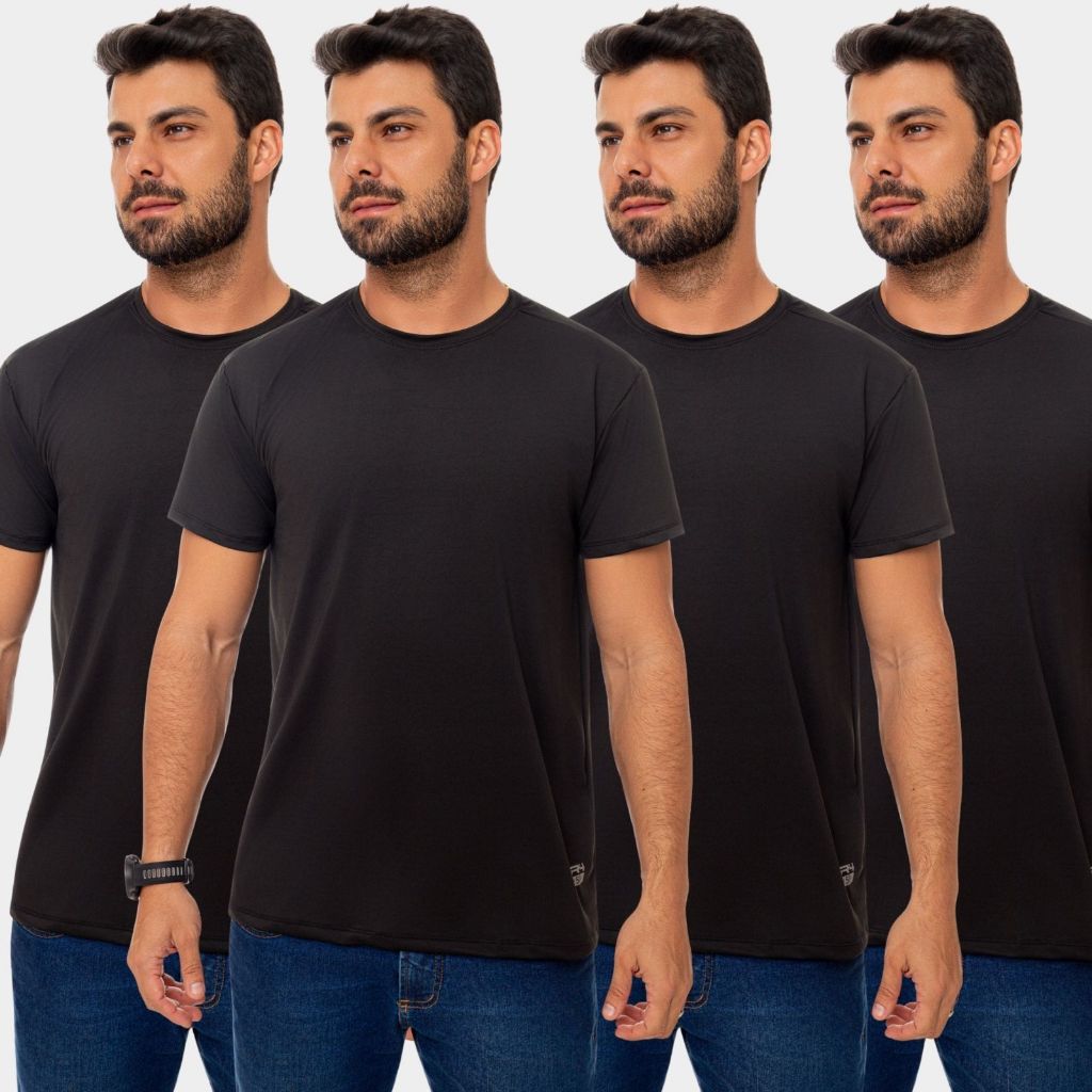 Kit 4 Camiseta Blusa Dry Fit Masculina Manga Curta Academia Treino Esporte Esportiva Corrida Uv Preta
