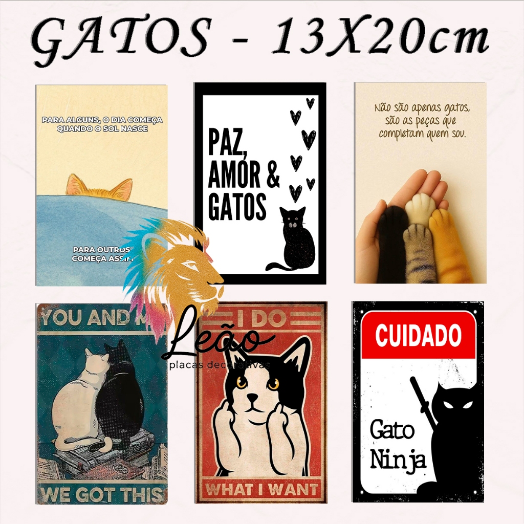 quadros decoração casa de pet - frases divertidas gatos cat gatinhos - placas MDF 13x20cm em Oferta na Shopee