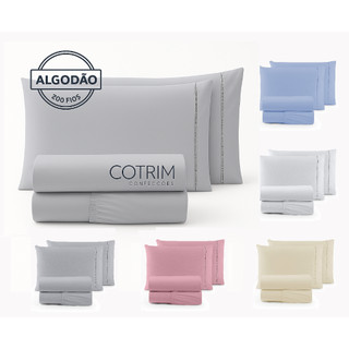 Jogo de Cama Casal 4 Peças Percal 100% Algodão Com Ponto Palito 200 Fios  Lençol Solteiro…