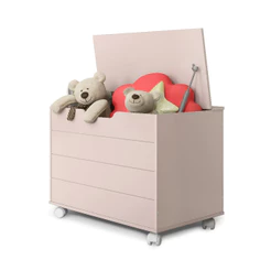 Baú Infantil MDF Rosa Rodízios Organizador Brinquedos Quarto Criança Seguro Moderno Decorativo