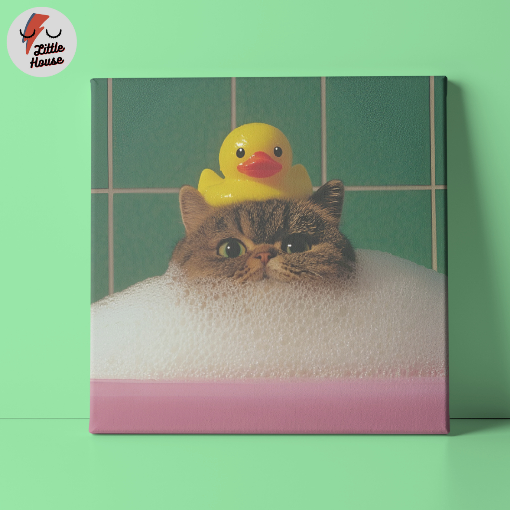 Azulejo Quadro Decorativo para banheiro gato patinho borracha banheira foto decoração divertida