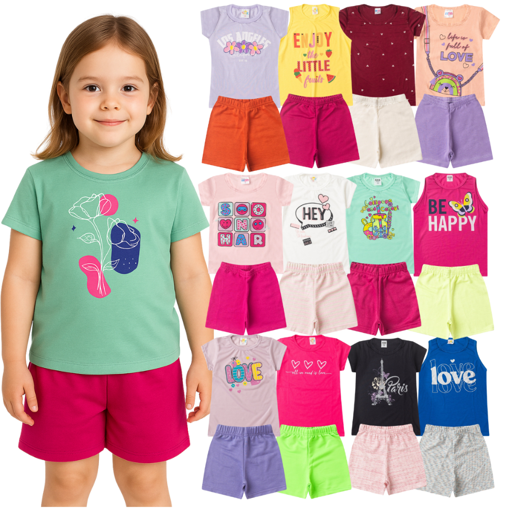 Kit Sortido 6 Peças de Roupas Infantil Menina - Kit com 3 Conjuntos de Roupa Infantil Menina Verão Feminino Bebê