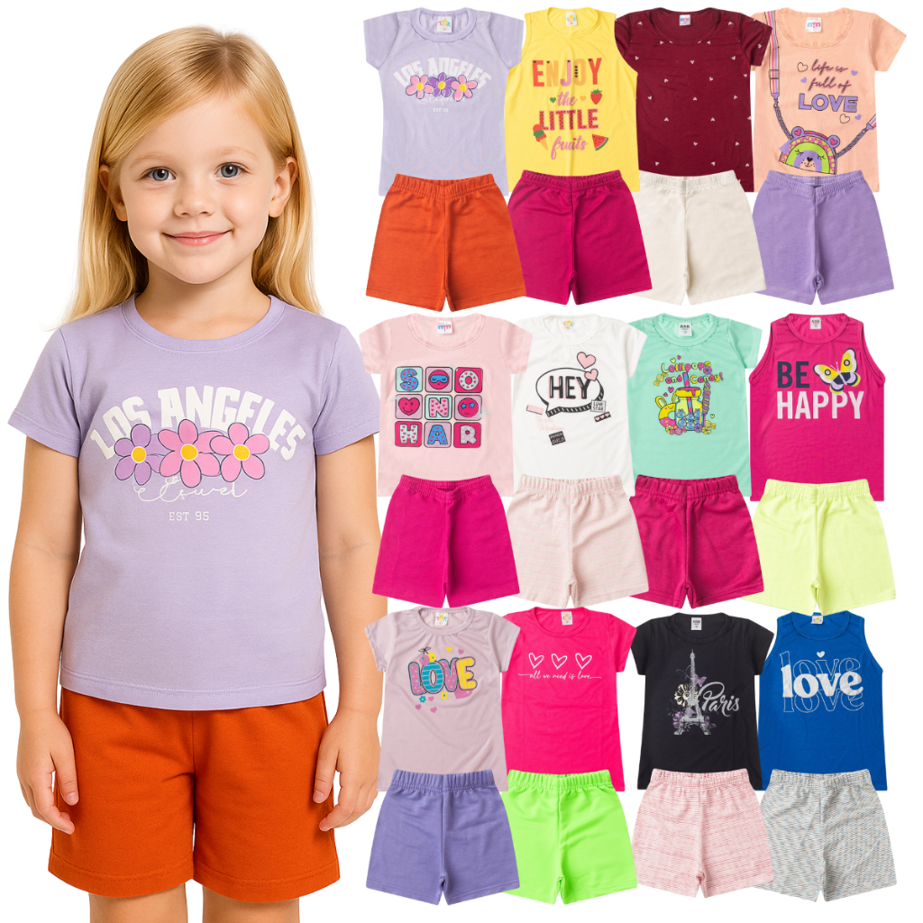 Kit Sortido 10 Peças de Roupas Infantil Menina - Kit com 5 Conjuntos de Roupa Infantil Menina Verão Feminino Bebê