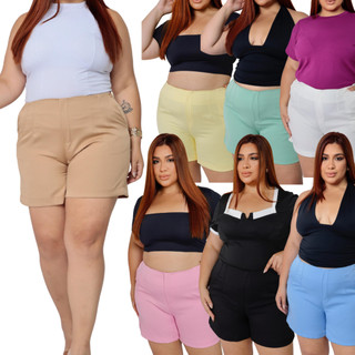 Short Alfaiataria Feminino, Cintura Alta, Bolsos Laterais e Ziper Lateral