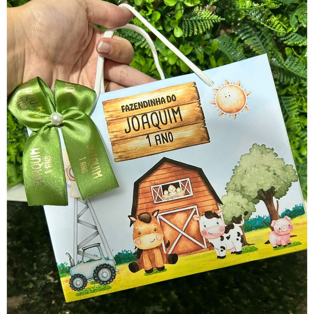 Sacolinha Surpresa Personalizada Fazendinha com Laço | Lembrancinhas | Festa Aniversário | Lancheirinha
