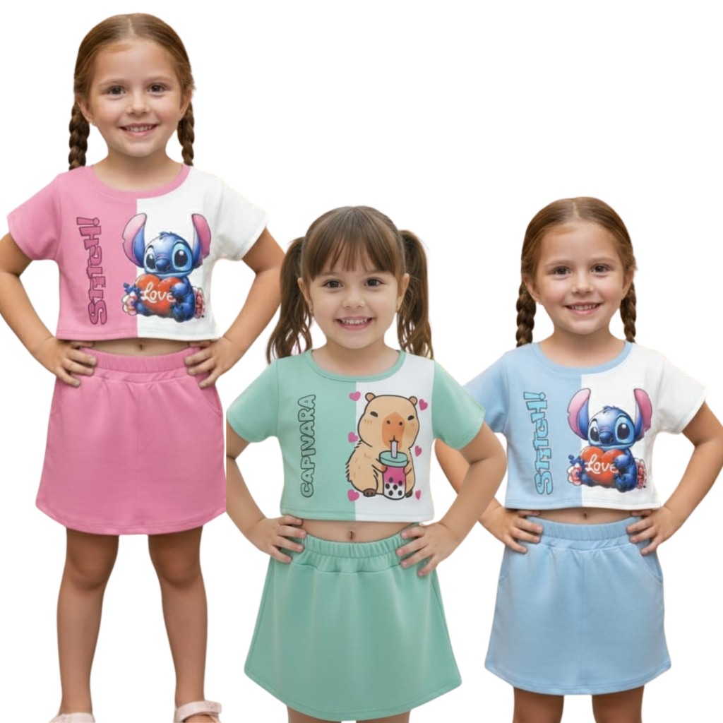 Cropped + SHORT SAIA Stitch & Capivara | CONSULTE A TABELA