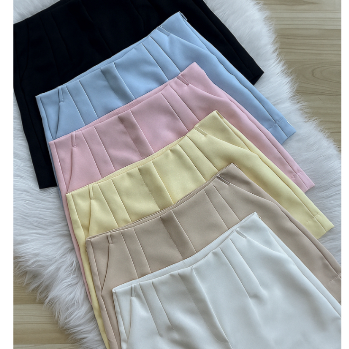 Kit 2 Shorts Feminino Alfaiataria, Ziper Lateral e Bolsos Laterais, Moda Casual