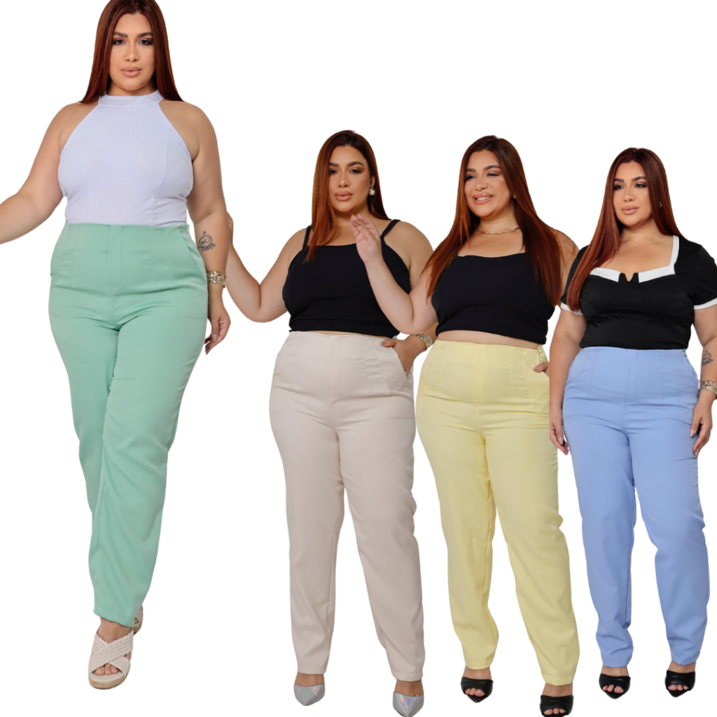 Calça Feminina Alfaiataria , Cintura Alta com Bolsos Laterais e ZIper Lateral, M ao GG