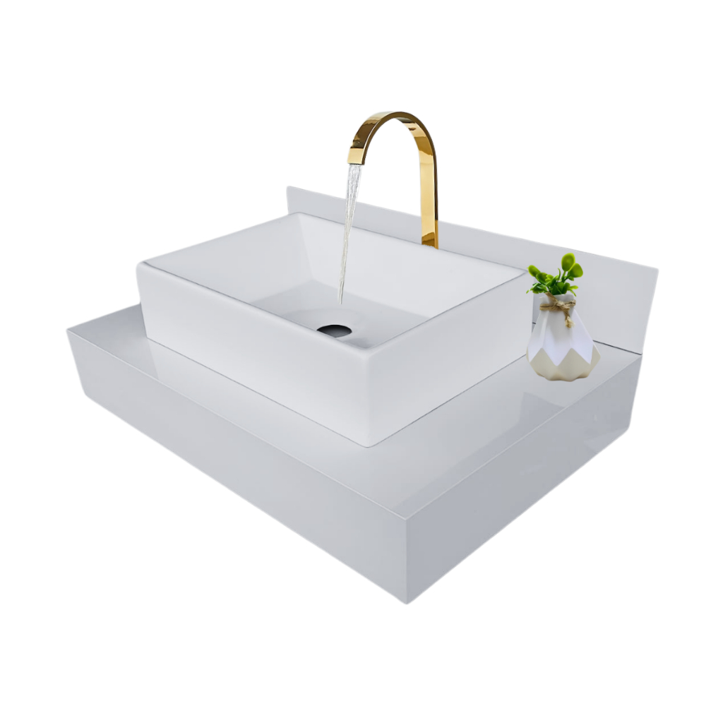 bancada de porcelanato branco para cuba de apoio sobrepor 60x35cm pia lavatorio para banheiro