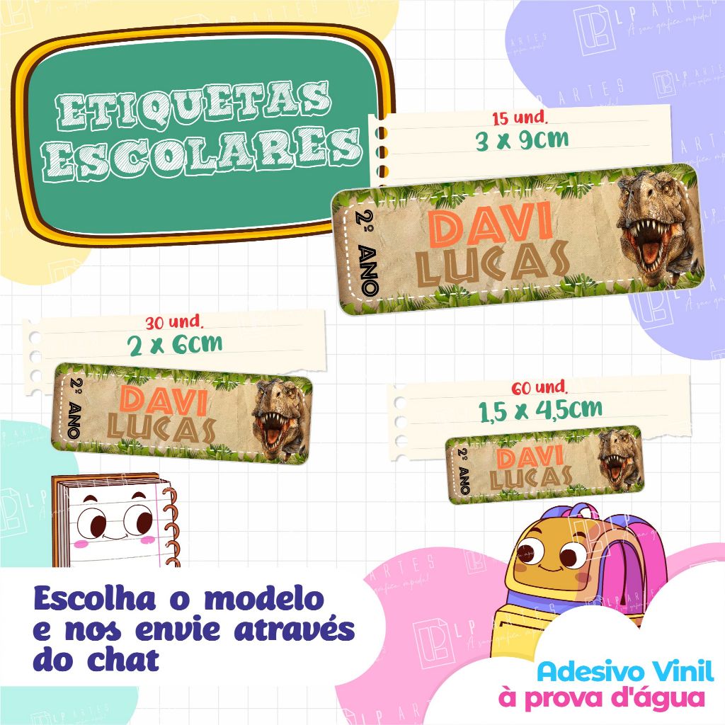 KIT 110 Etiqueta escolar Dinossauros -100% a prova d'água - VINIL ADESIVO em Oferta na Shopee