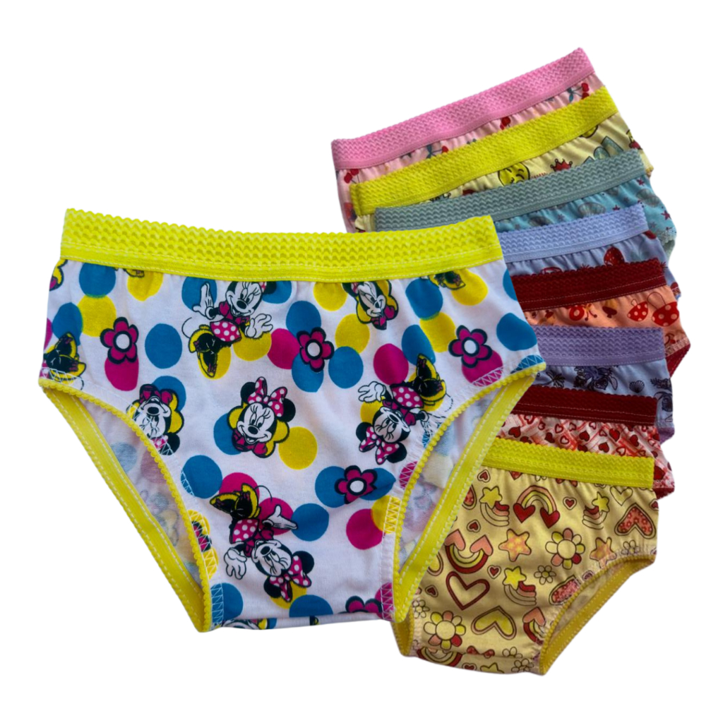 kit 10 Calcinhas Infantil de Criança 100% Algodão Estampada com Elástico de Cós