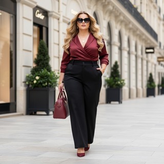 Calça Social Alfaiataria Feminina Plus Size Elegante Cintura Alta Reta Conforto Trabalho Escritório em Oferta na Shopee