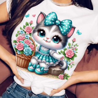 tshirt feminina manga curta basica dia a dia estampa fofa P ao GG em Oferta na Shopee