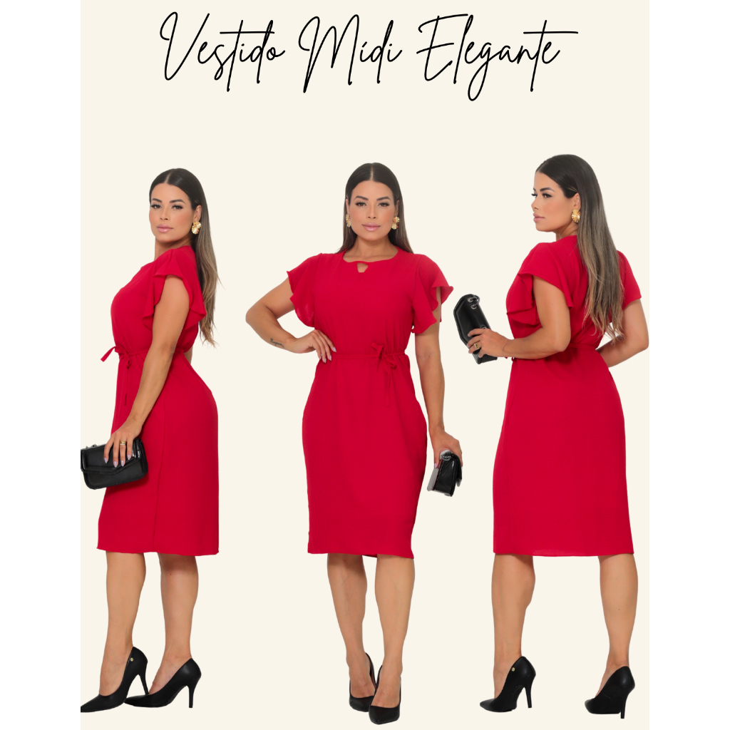 Vestido Feminino Midi  Moda Evangélica Social Alfaiataria Forrado Tamanhos Do P ao G3 Plus Size