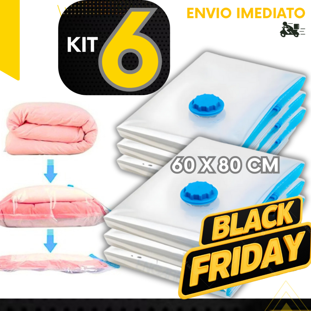 Kit 6 Saco a Vácuo 60X80 e Bomba Organizador Viagem Mala Casa Armario Guarda Roupa Cobertas Edredon
