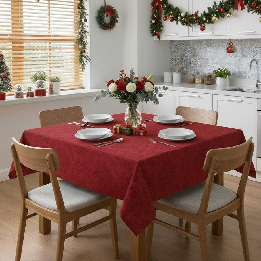 Toalha De Mesa 4 Cadeiras Jacquard 1,40 x 1,40 Natal Decoração Luxo Quadrada Alto Relevo Mesa Posta
