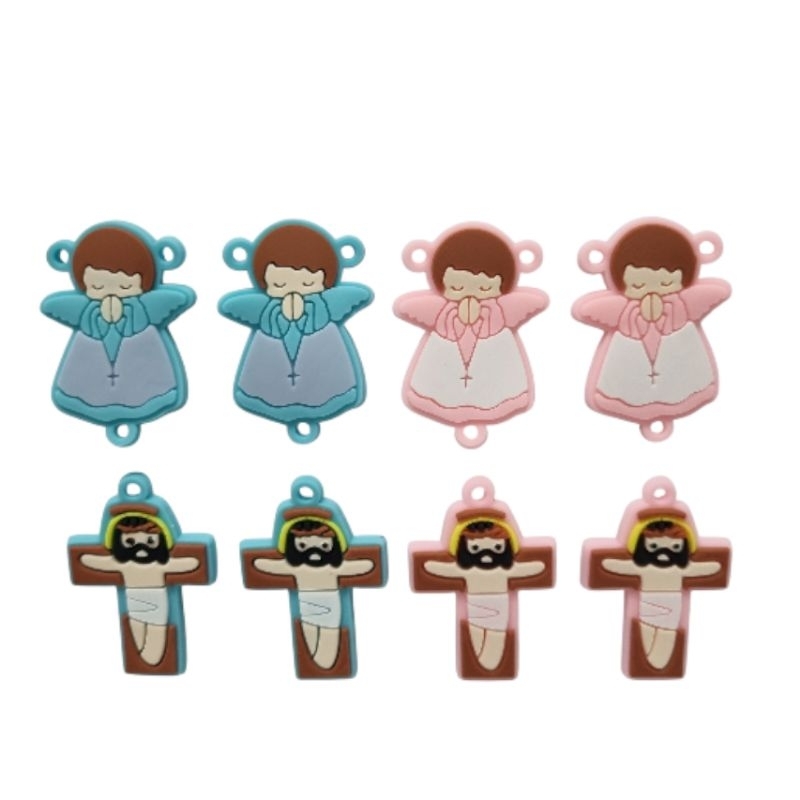 Anjo e Cristo Emborrachado para Terço Infantil 8 Peças, Terço de Mão, Lembracinha, Chaveiro