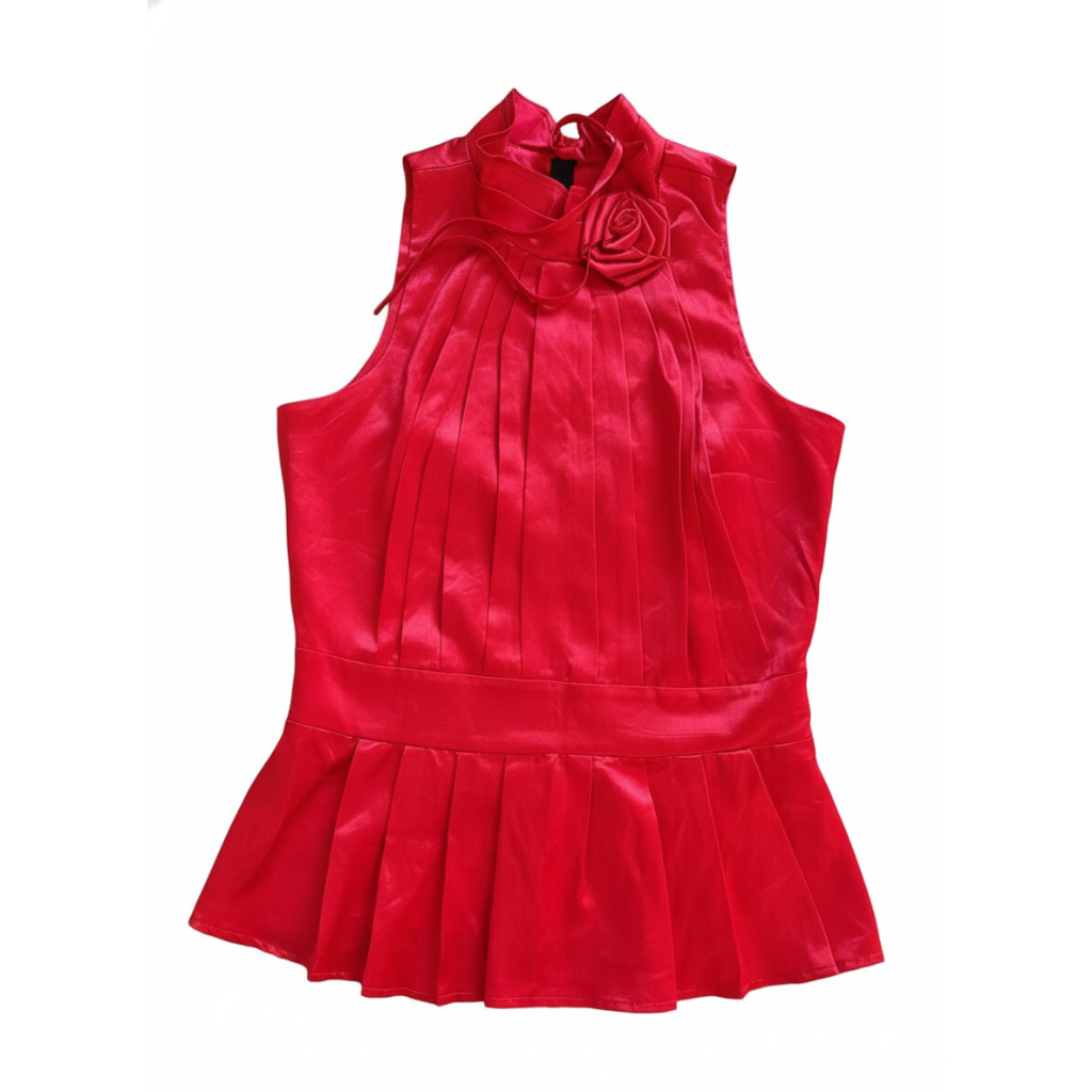 Blusa Pink Fúcsia Social Elegante | Gola Alta Plissada e Babado | Peplum [desapego]
