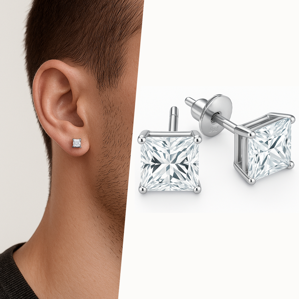 Brinco Masculino Ponto de Luz Quadrado Pedra Zircônia Prata de Aço Cirúrgico Antialérgico Inoxidável em Oferta na Shopee