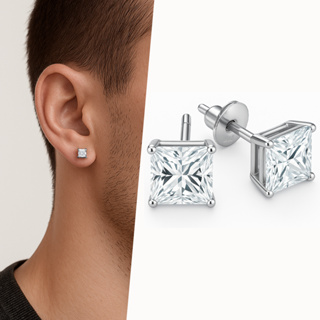 Brinco Masculino Ponto de Luz Quadrado Pedra Zircônia Prata de Aço Cirúrgico Antialérgico Inoxidável em Oferta na Shopee