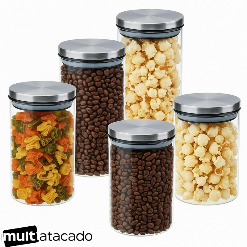 ate 6 unidades Potes  Herméticos 650ml Recipiente de Vidro  Com tampa Inox  Cozinha Organização.