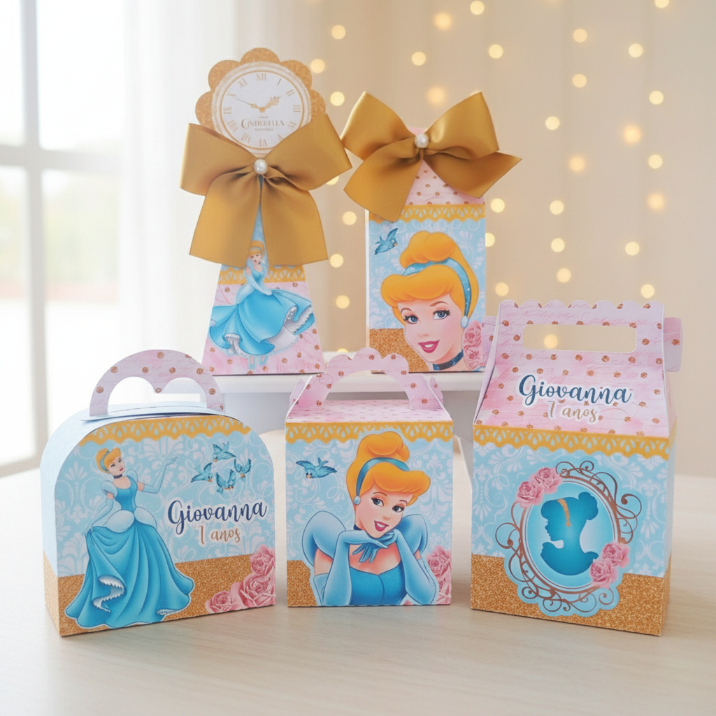 Kit Festa Cinderela | Caixinhas Personalizadas Aniversário Lembrancinhas Mimos