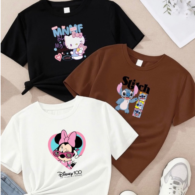 kit com 3 peças infantil menina camisetas 4 ao 14 100% algodão verão blusas T-shirt juvenil manga curta em Oferta na Shopee