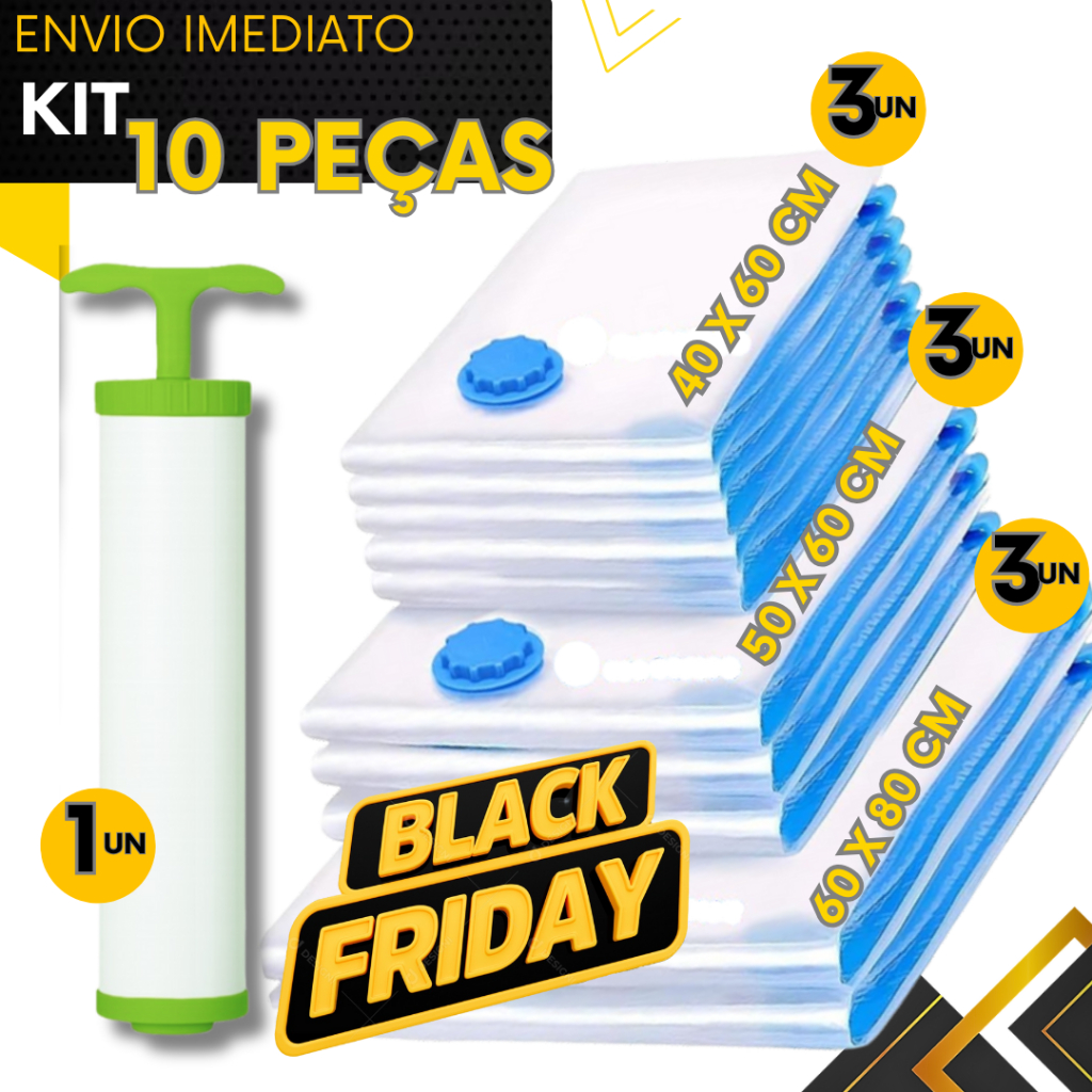 Kit 10 Saco a Vácuo e Bomba Organizador Viagem Mala Casa Armario Guarda Roupa Cobertas Edredon