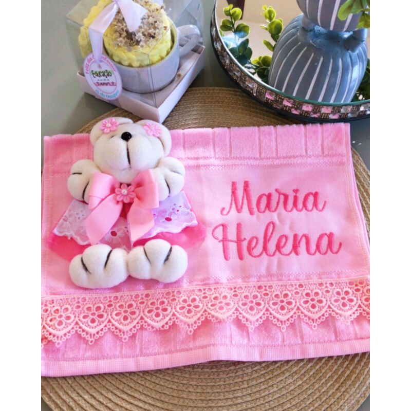 toalha de boca personalizada - Bordada com nome - Urso.maternidade.presente e cha de bebê.menina