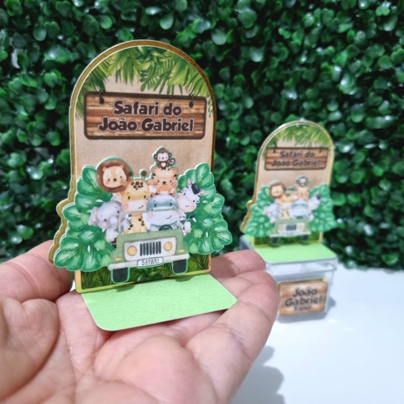Kit Apliques para Caixa Acrílica 5x5 cm Safari Baby / Selva / Animais / Festa Infantil - Lembrancinhas Personalizadas