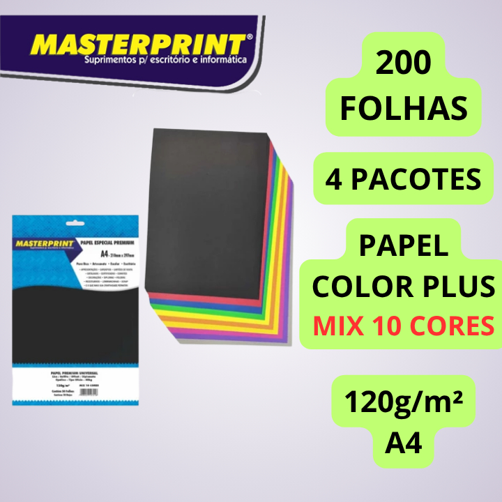 Papel Color Plus 10 Cores 120g A4 Masterprint Diplomata Liso Colorido Creative Paper Artesanato