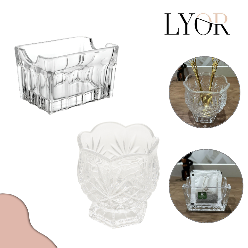 Kit Cafezinho Porta Colher e Porta Sachê Ketchup De Vidro Lyor Transparente